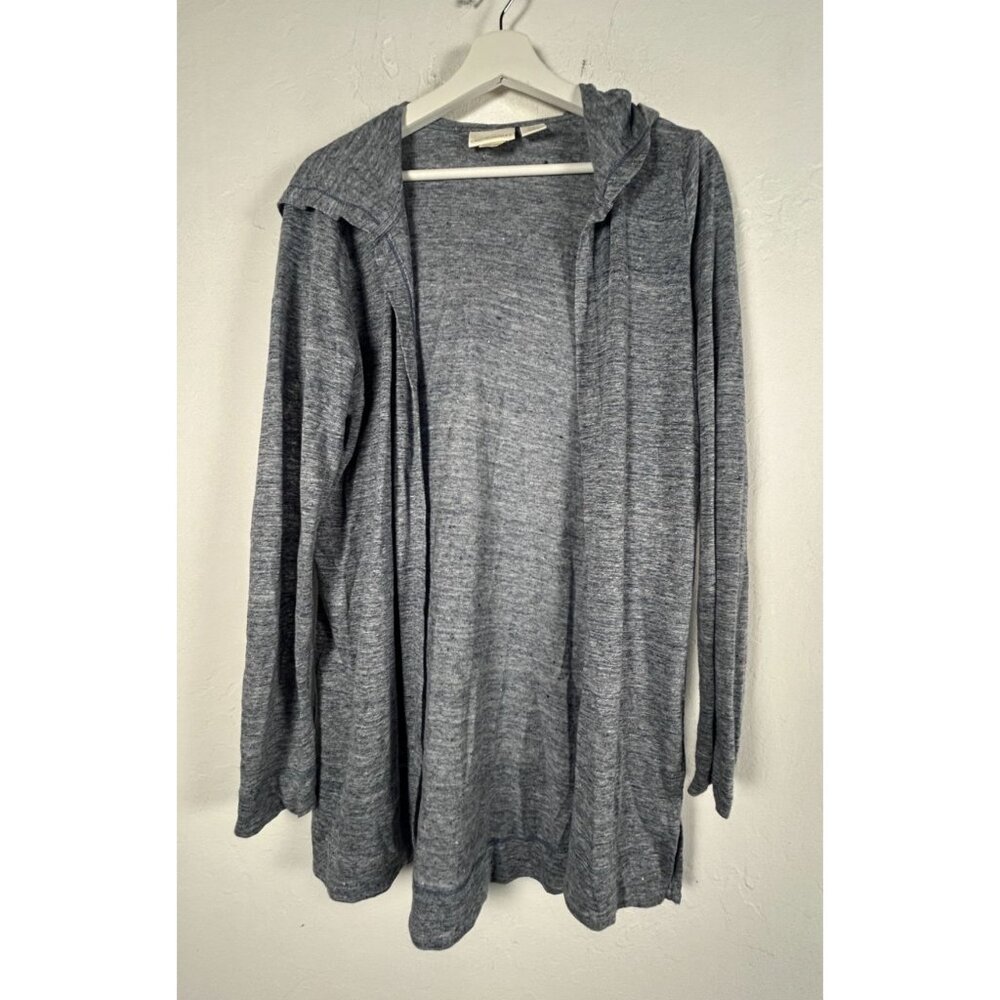 Cynthia Rowley Womens Gray Hooded Open Front Linen Cardigan Medium Lightweight